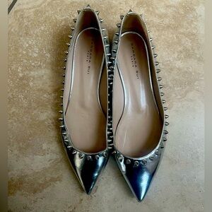 Barbara Bui Paris Metallic Silver Rockstud/Spiked Flats